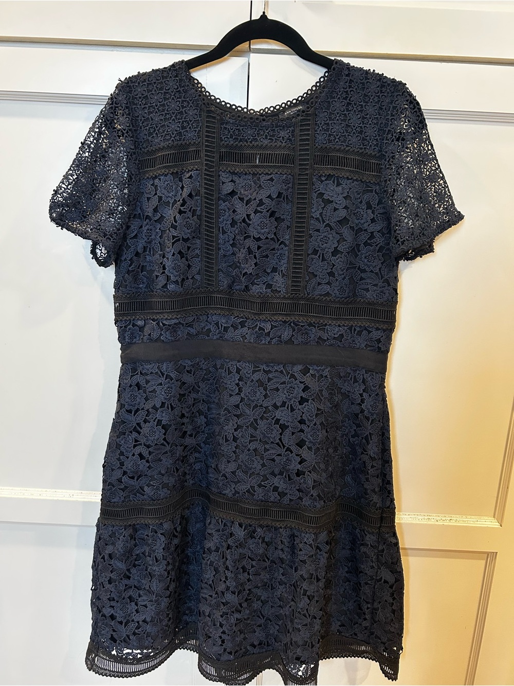 Ann Taylor Navy and Black Lace Short-Sleeve Dress, 10P